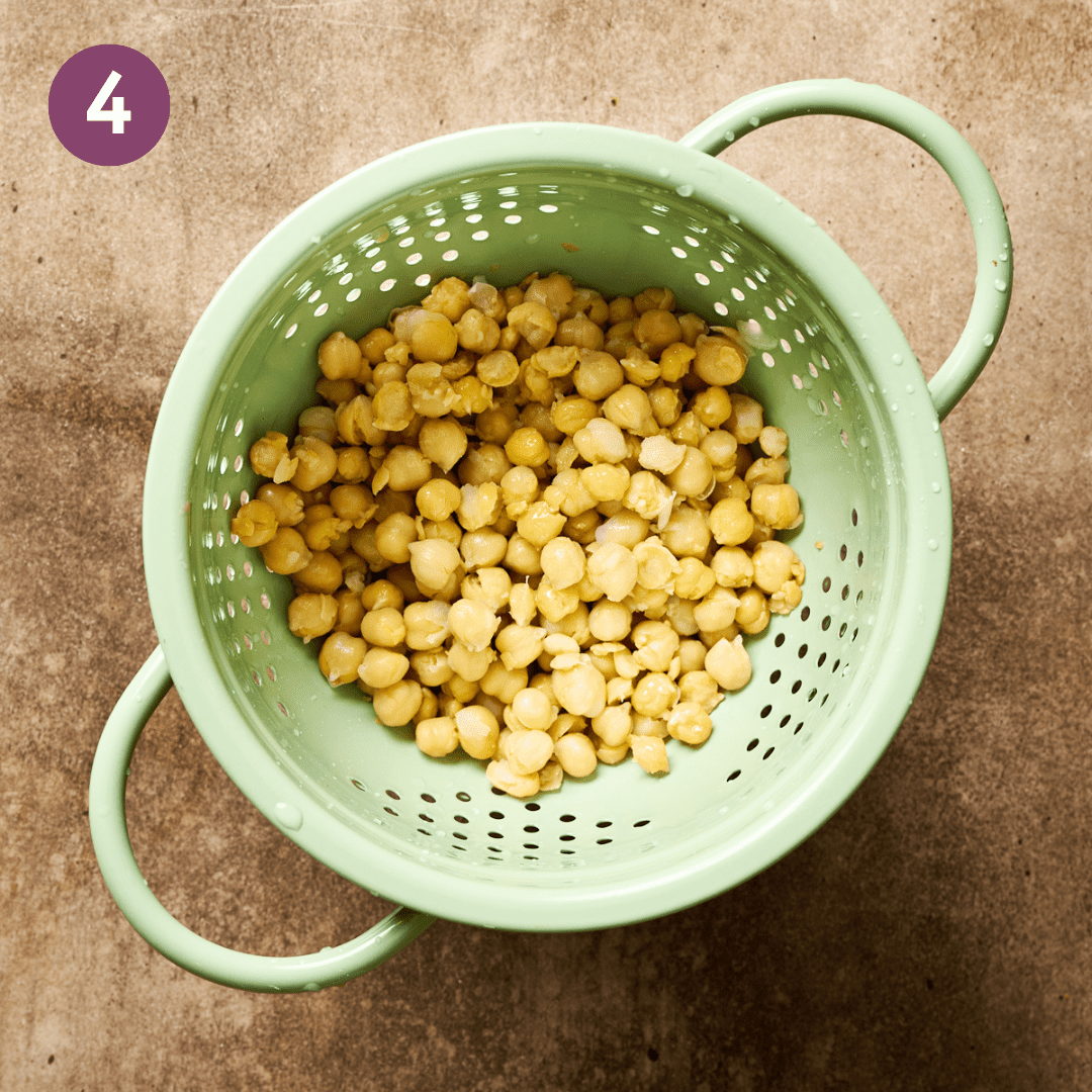 Chickpeas in colander after being drained and rinsed.