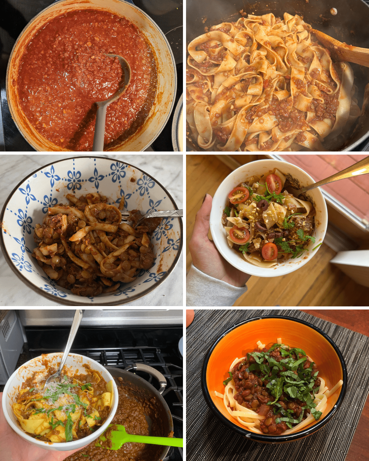 a collage of Lentil Bolognese photos from RPL readers.