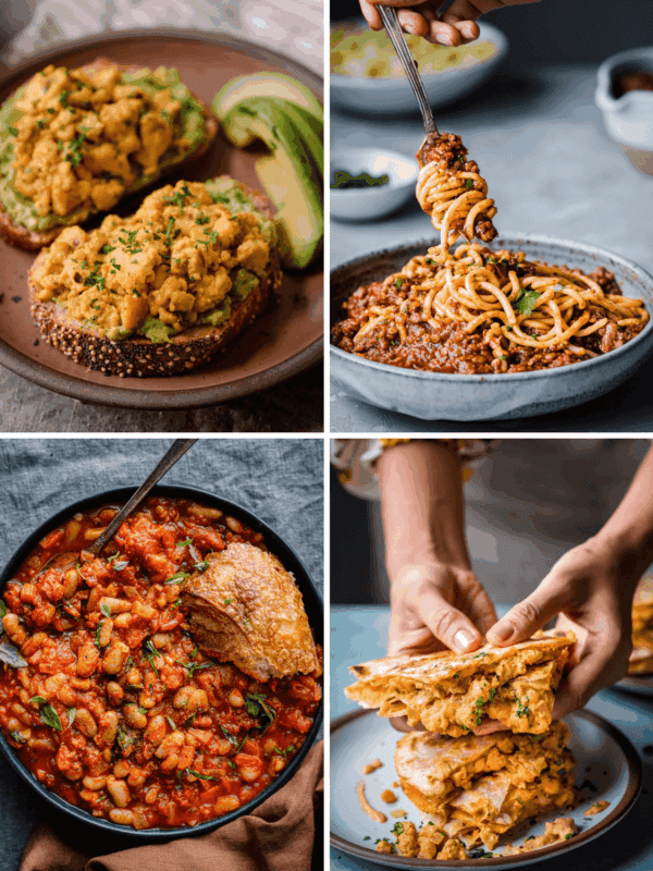 grid of 4 photos for 31 days of vegan challenge.