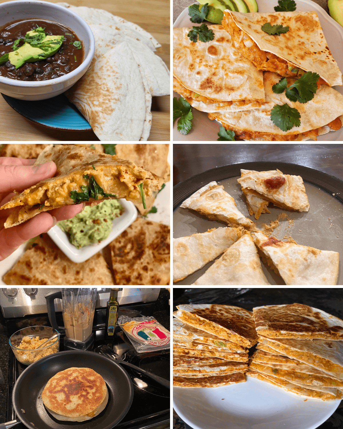 a collage of vegan quesadilla photos from RPL readers.