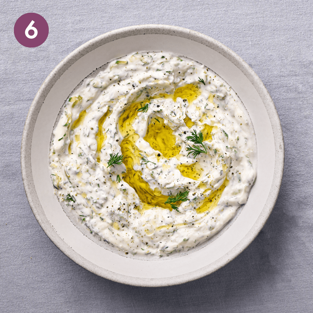 Mixed yogurt dip in a bowl.