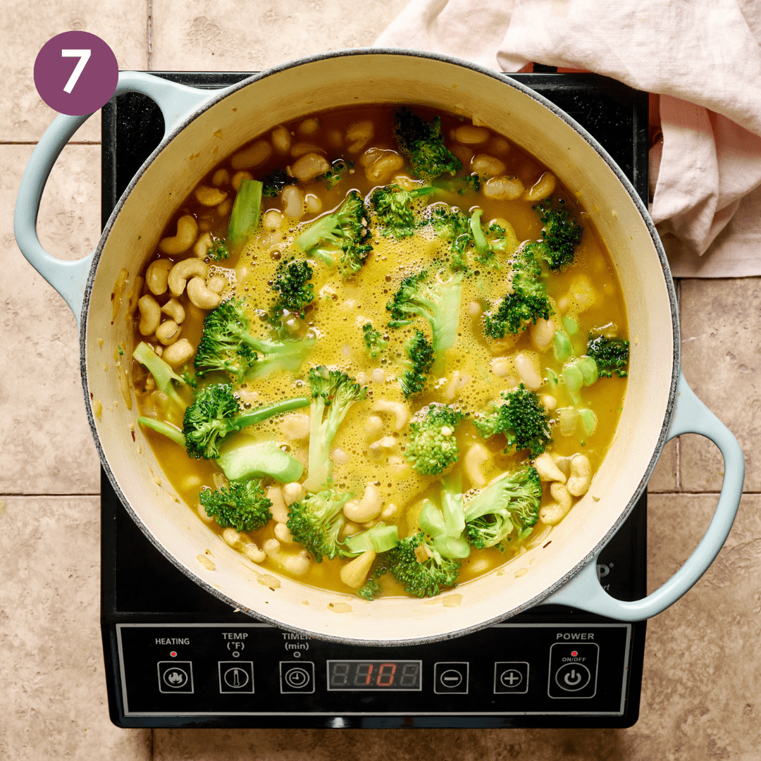 Soup simmering on a portable burner.