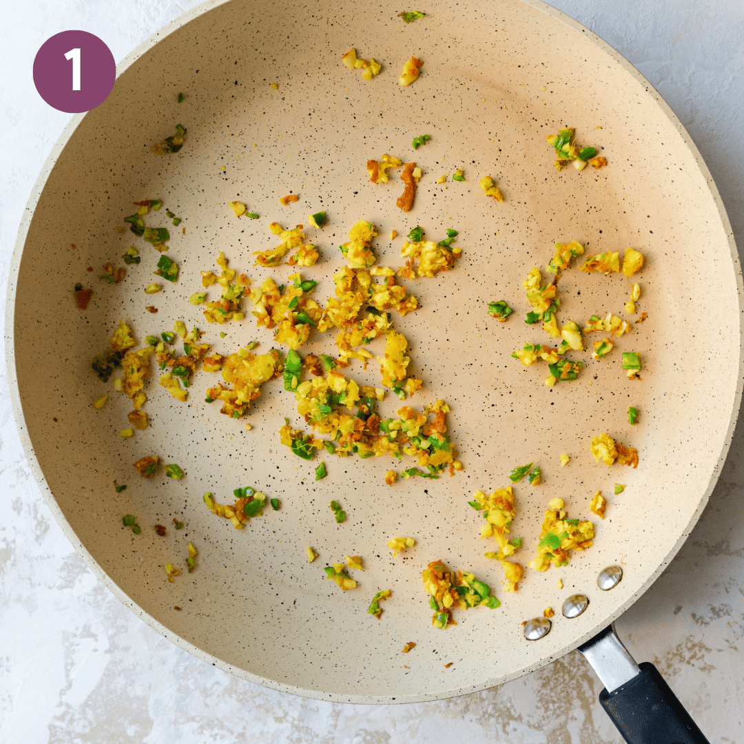 garlic, ginger and serrano pepper in a skillet.