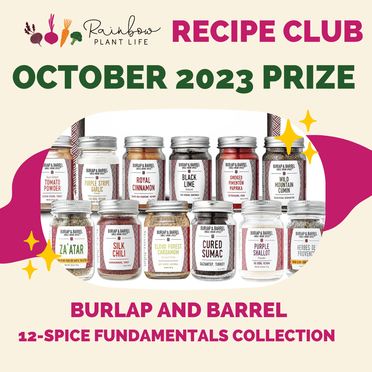 Burlap and barrel 12-spice gift set giveaway graphic.