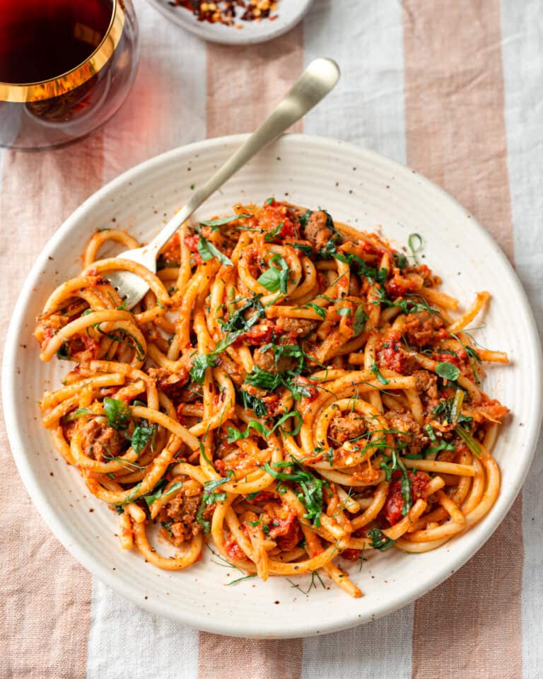 Sausage & Fennel Pasta with Crushed Tomato Sauce Rainbow Plant Life