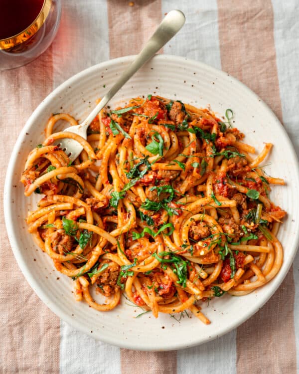 Sausage & Fennel Pasta with Crushed Tomato Sauce - Rainbow Plant Life