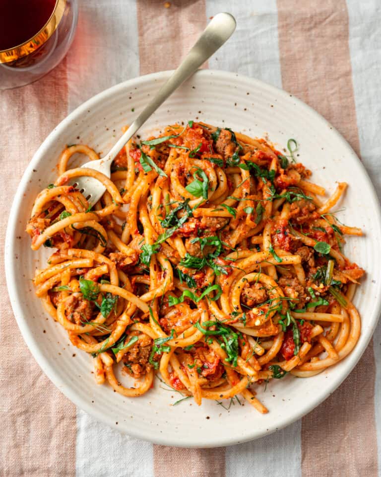 Sausage Fennel Pasta With Crushed Tomato Sauce Rainbow Plant Life