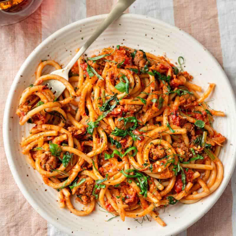 Sausage & Fennel Pasta with Crushed Tomato Sauce - Rainbow Plant Life