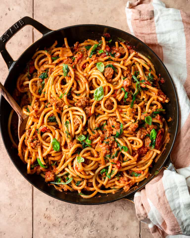 Sausage & Fennel Pasta with Crushed Tomato Sauce - Rainbow Plant Life