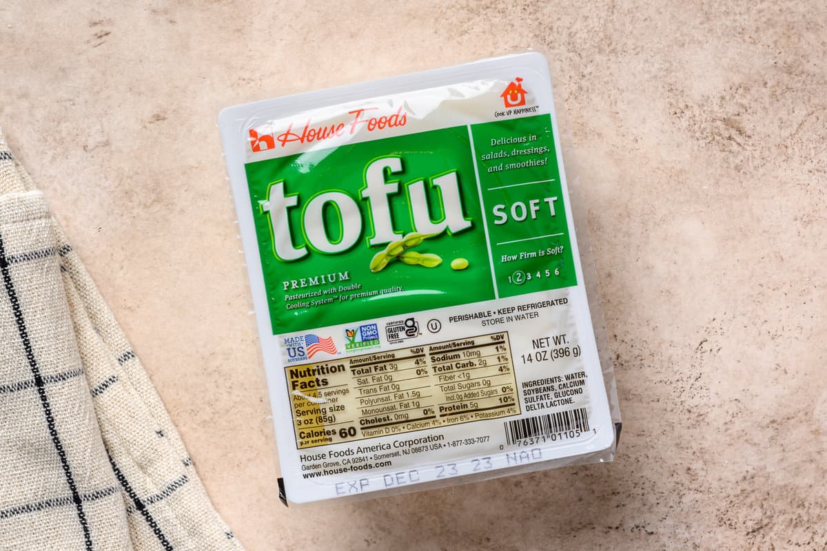 a package of soft tofu on a table.