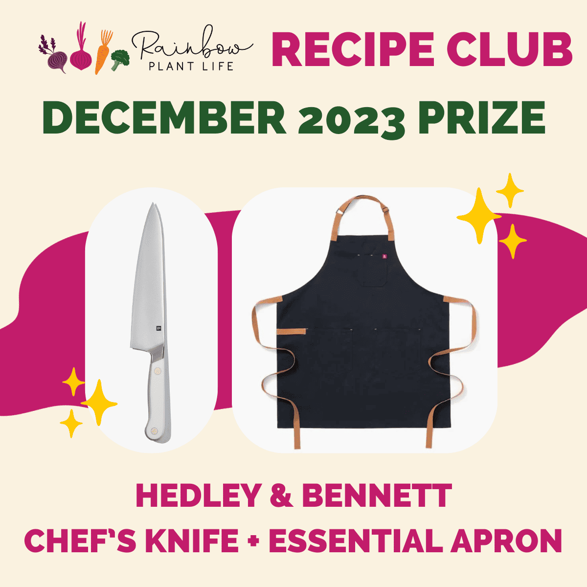 December recipe club prize graphic with knife and apron on it.