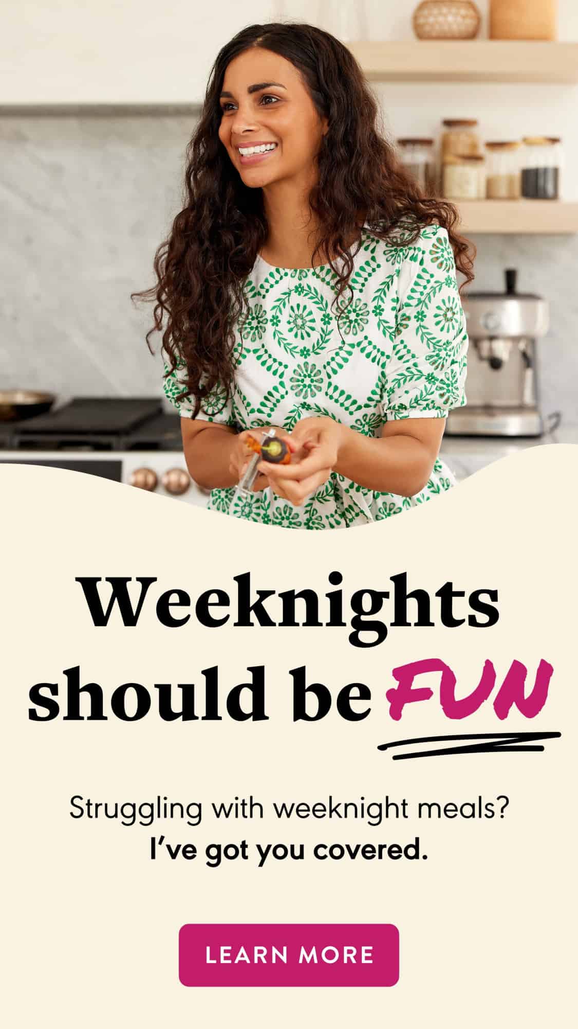 ad for meal plans program with picture of woman with button