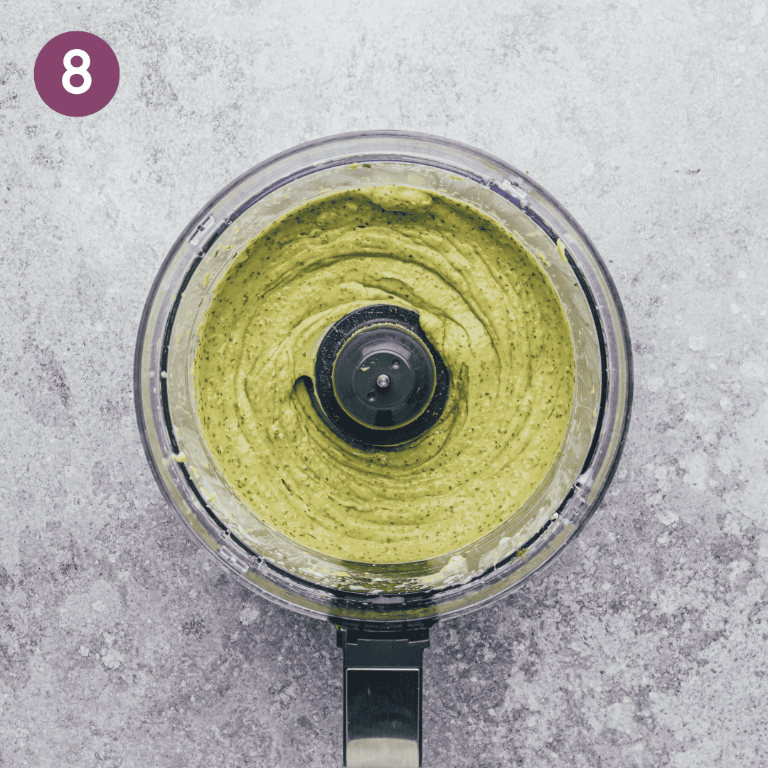 smooth, creamy avocado crema blended in a food processor.