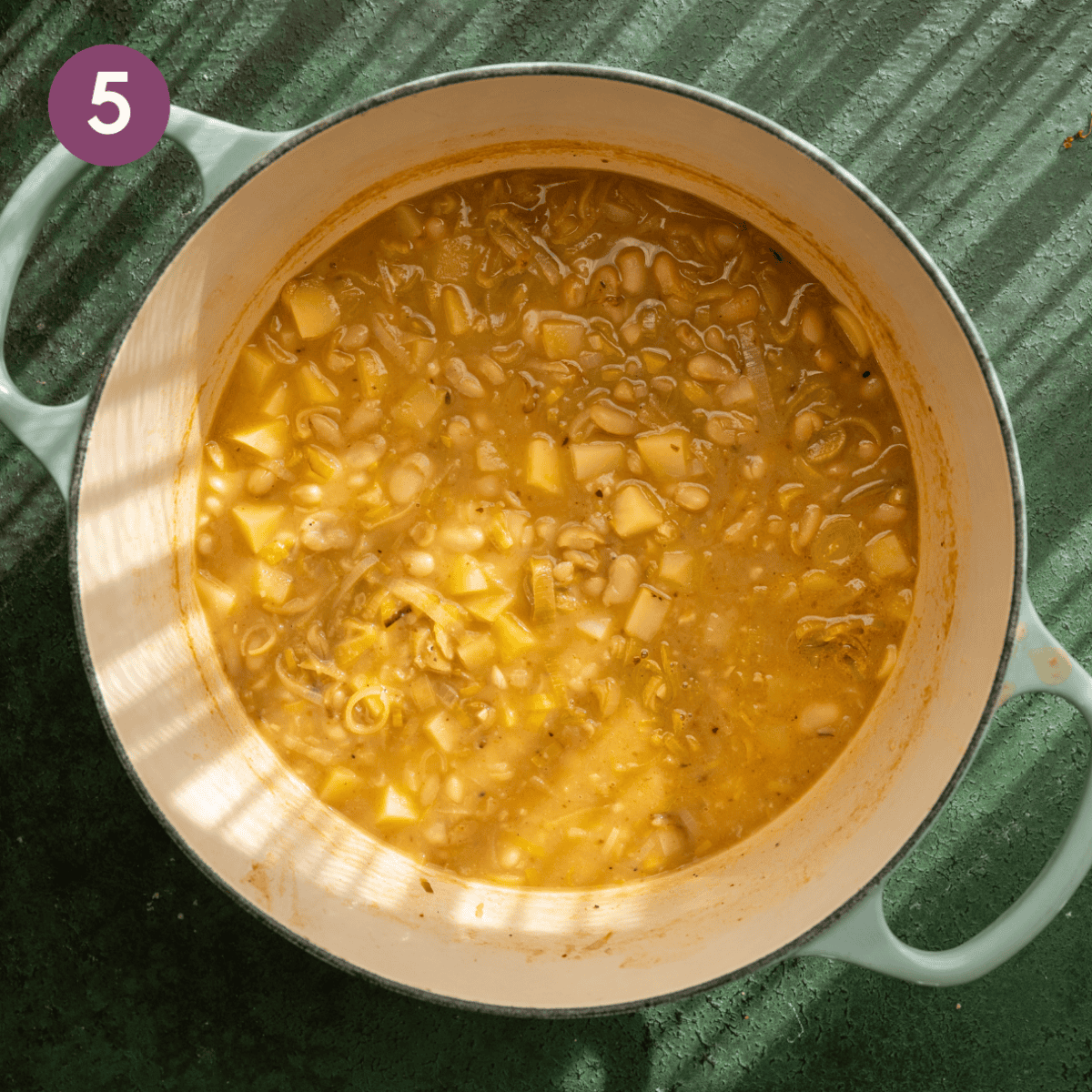 Simmered soup in dutch oven.