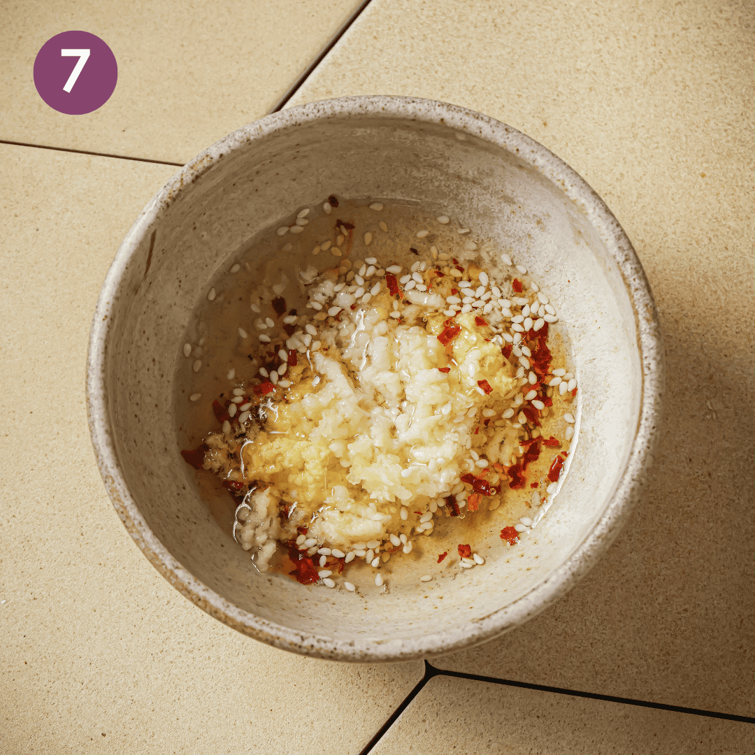 oil and sesame seed mixture in a small bowl.