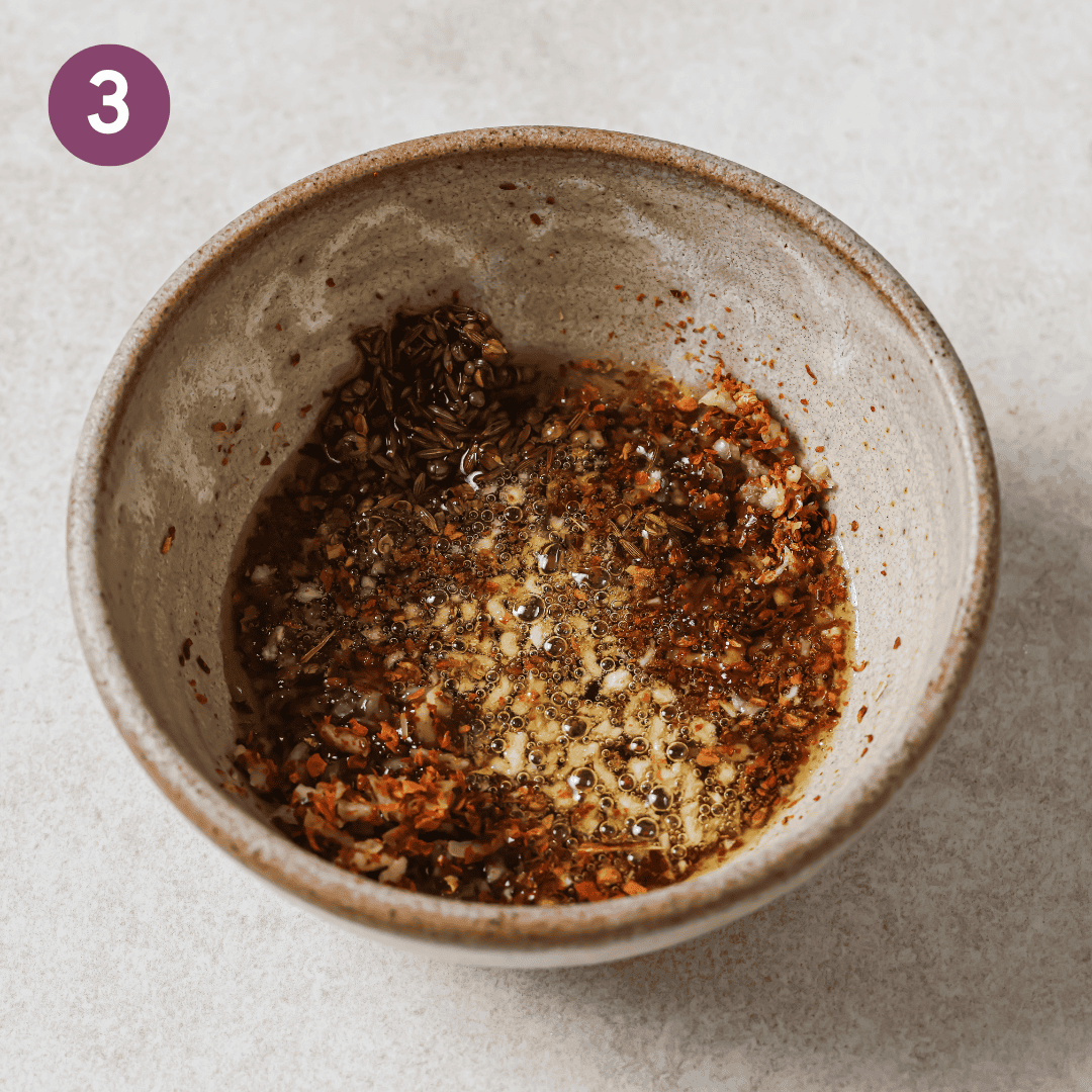 hot oil combined with the garlic and chili flakes.