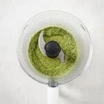 pistachio pesto blended in food processor.