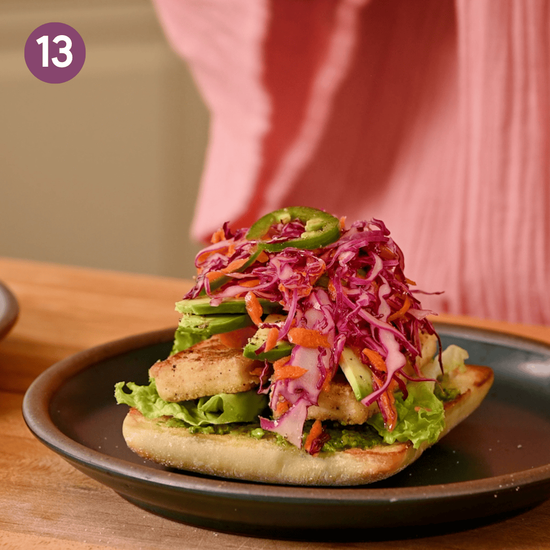 The rest of the sandwich toppings added to the tofu, tomato and lettuce.