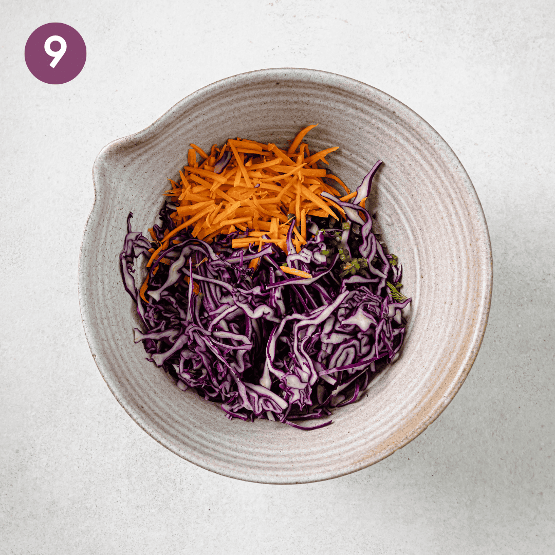 Slaw ingredients in a bowl before being mixed.