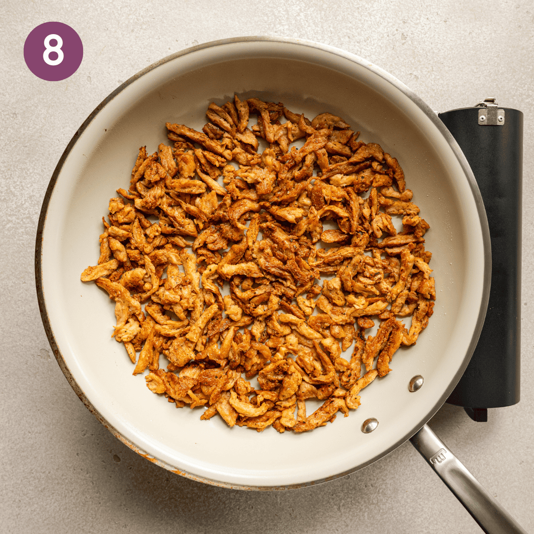 soy curls in a saucepan after being cooked.