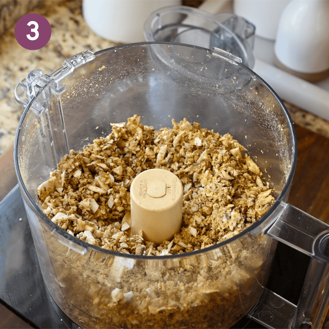 mixture blended in food processor until mushrooms are finely chopped.
