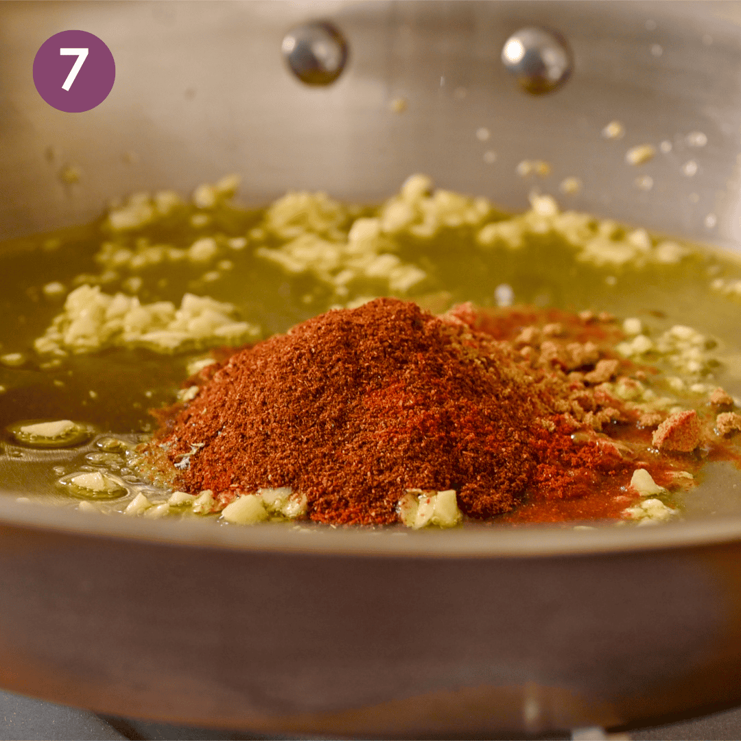 dried spiced added to garlic oil.