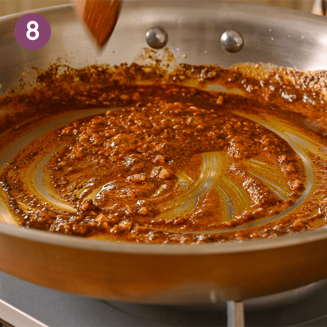 spices mixed in and cooked with the garlic oil.