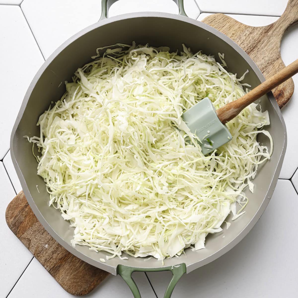 cabbage added to saucepan.