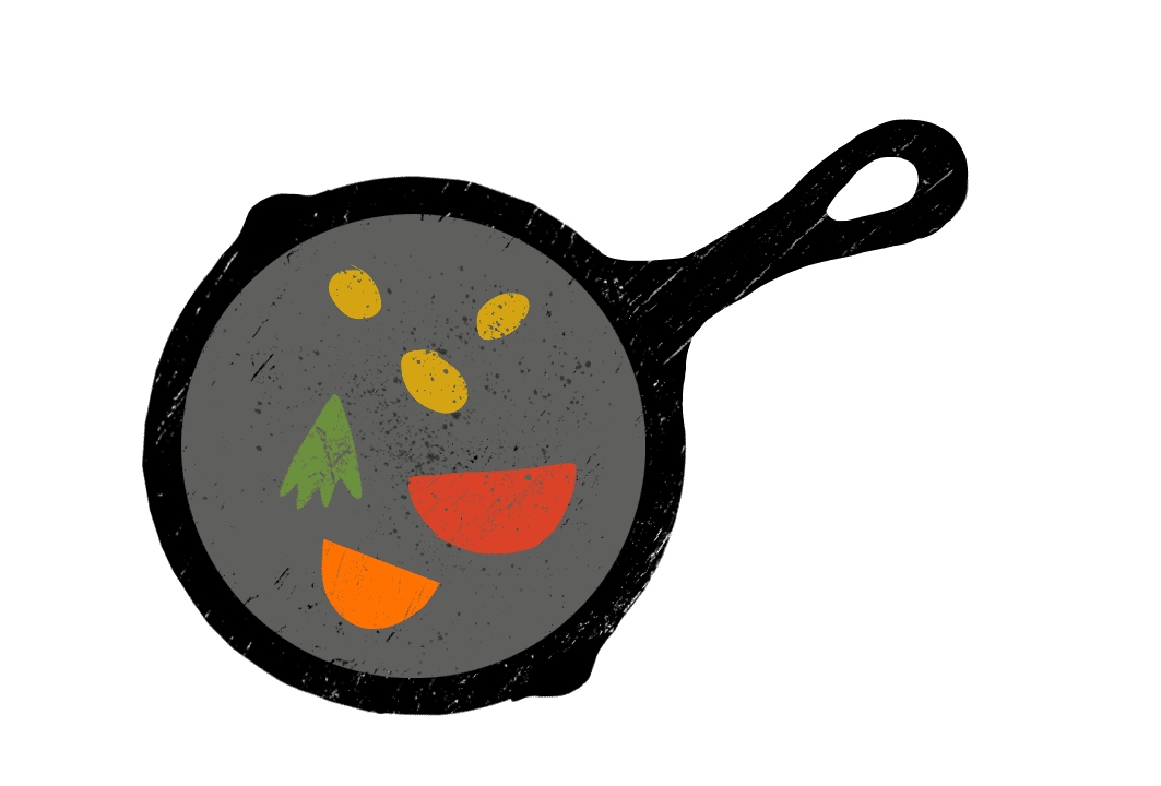 digital drawing of a pan with food in it.