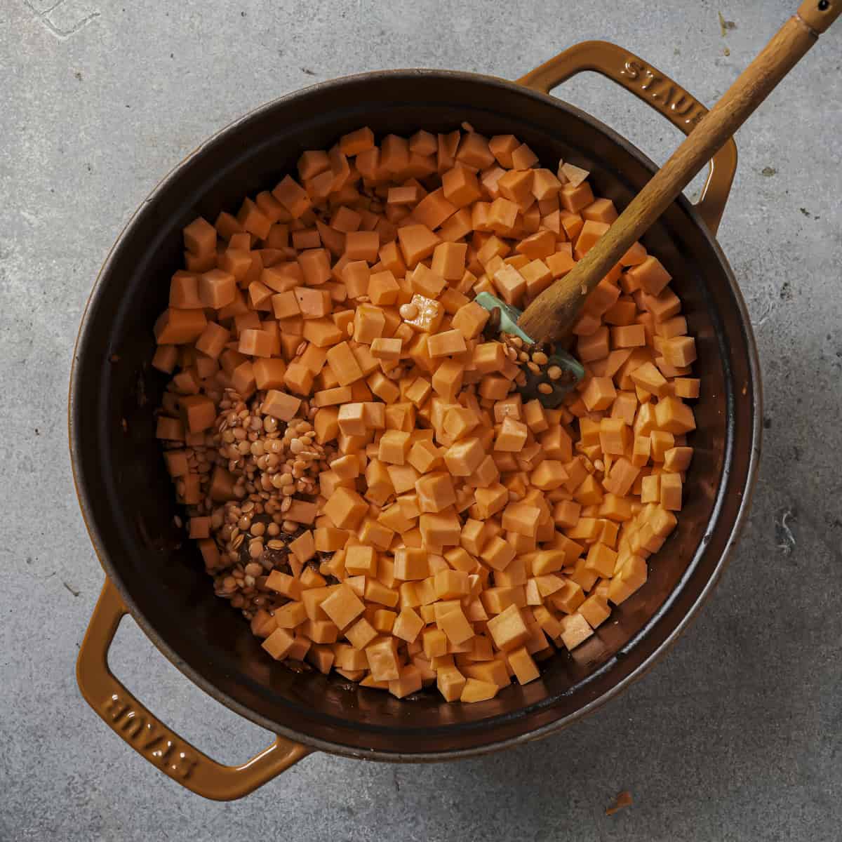the rest of the soup ingredients added to the pot.