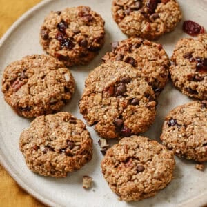 overhead view of a plate of breakfast cookies.