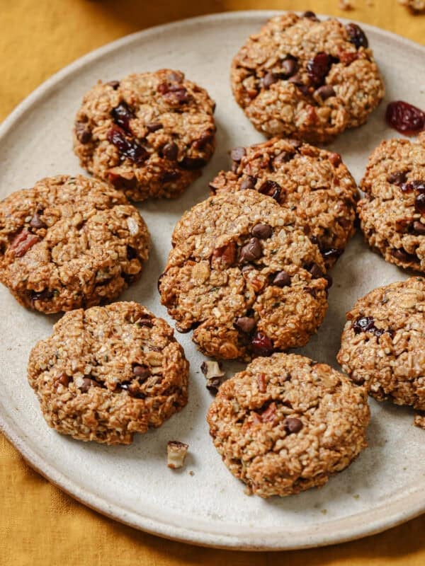 overhead view of a plate of breakfast cookies.