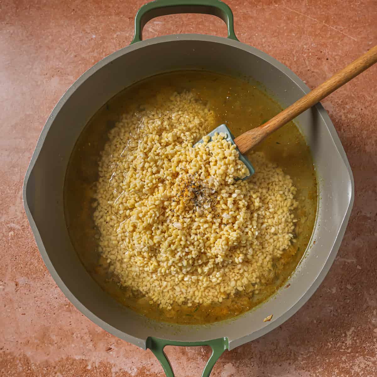 lentils and fresh water added to the saucepan.