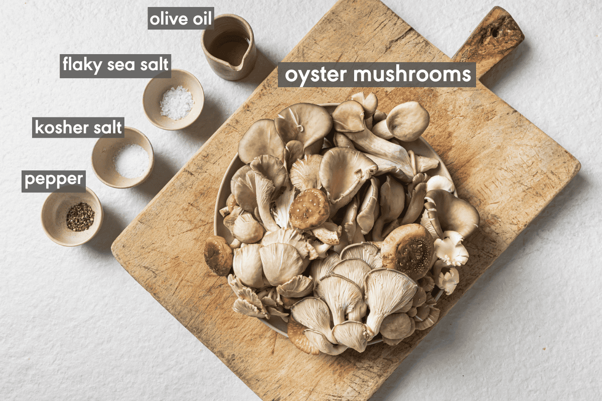 roasted mushroom ingredients in various bowls on a table.