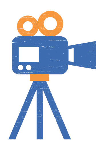 digital drawing of a video camera on a tripod.