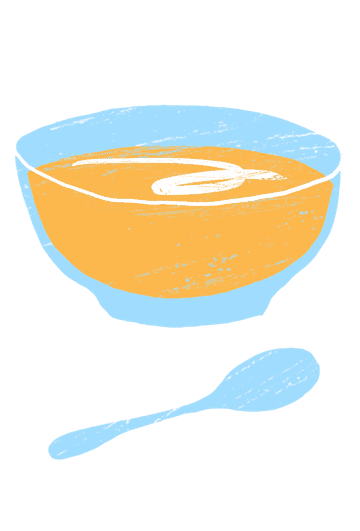 digital drawing of a bowl of soup with a spoon.