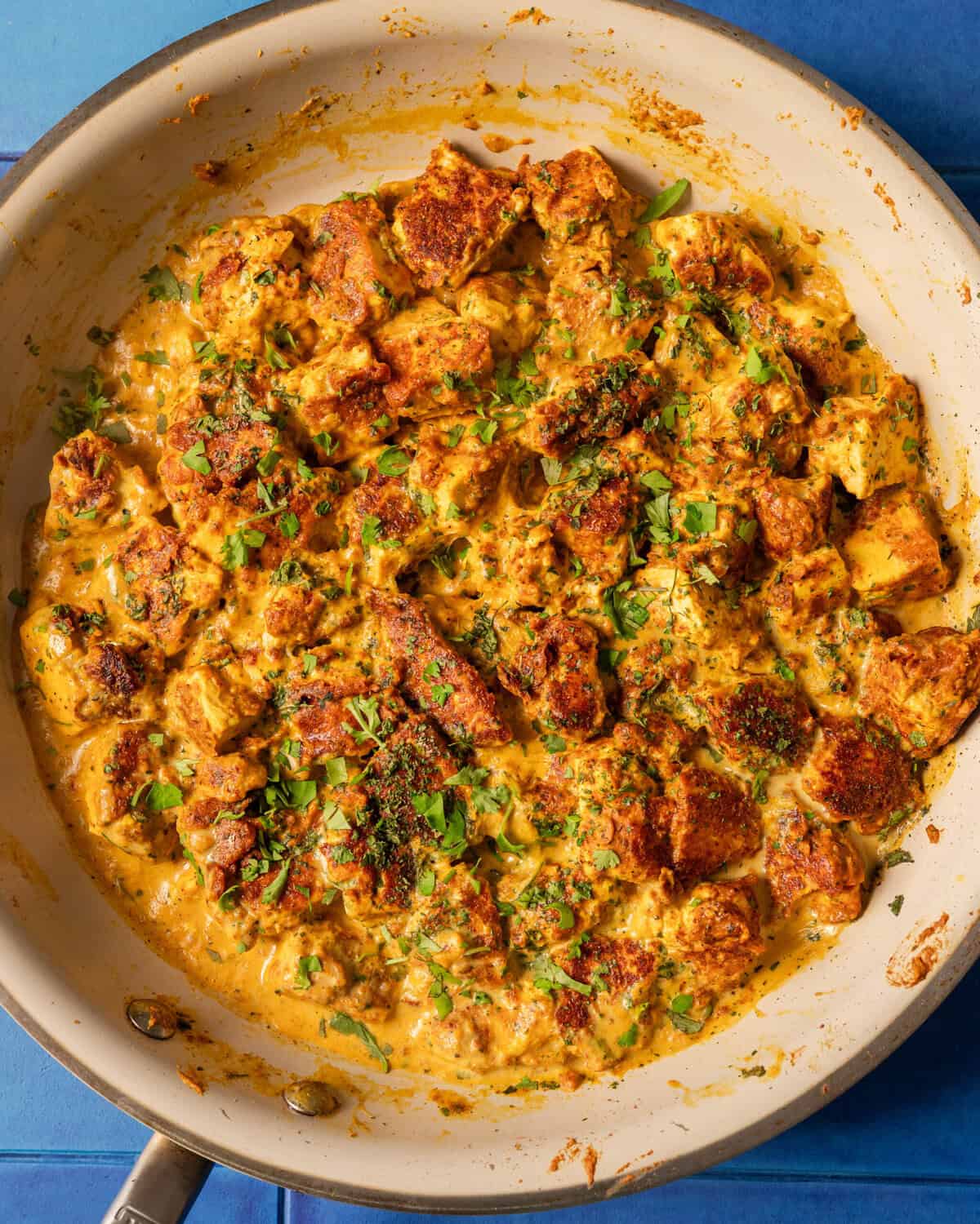 tofu curry in a saucepan.