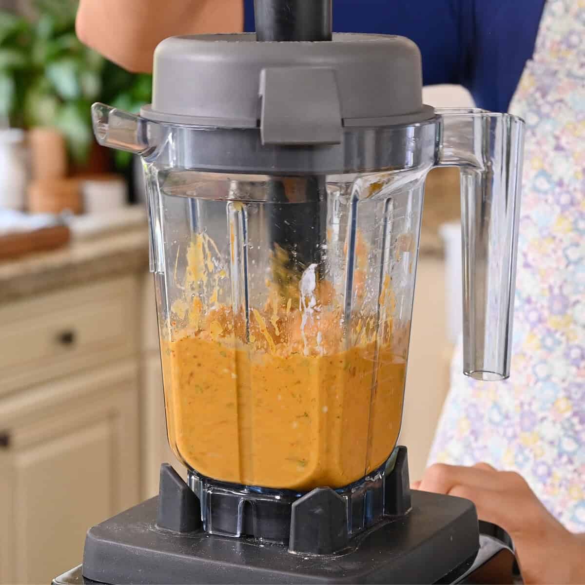 marinade ingredients in blender after being blended.