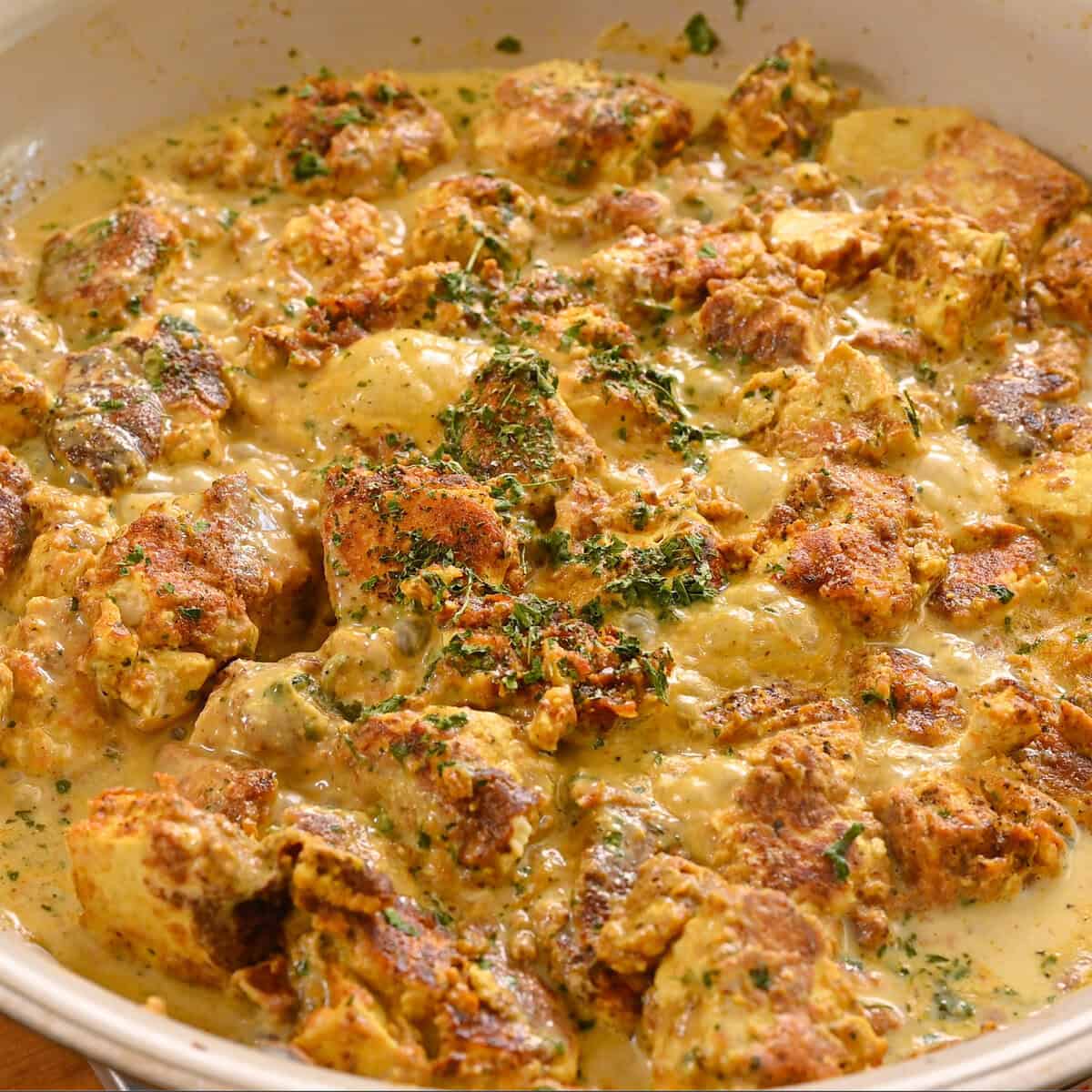 finished tofu curry in saucepan.