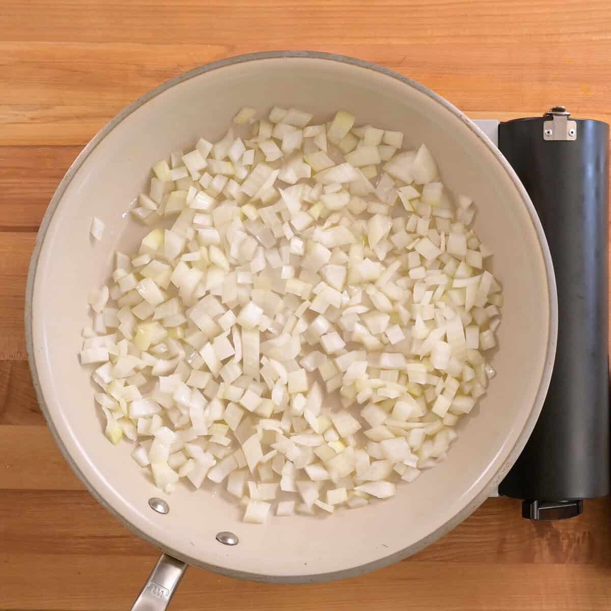 onions and oil before being sauteed in the pan.