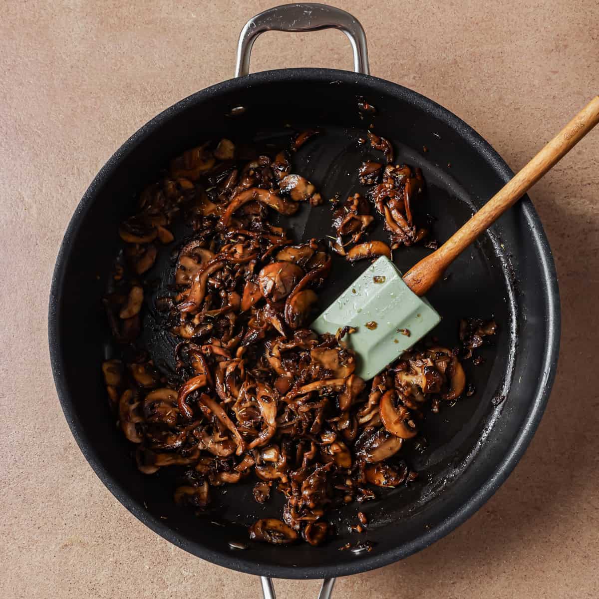 cooked shallots and mushrooms after the wine has evaporated.