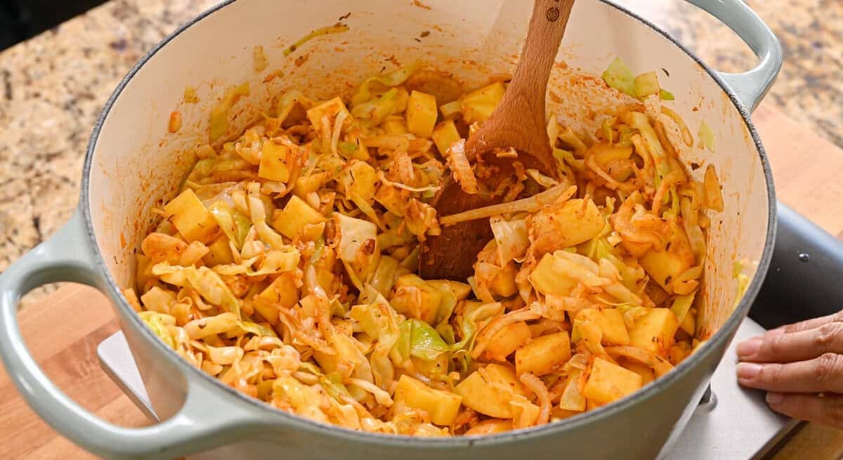 diced potatoes added to the pot.