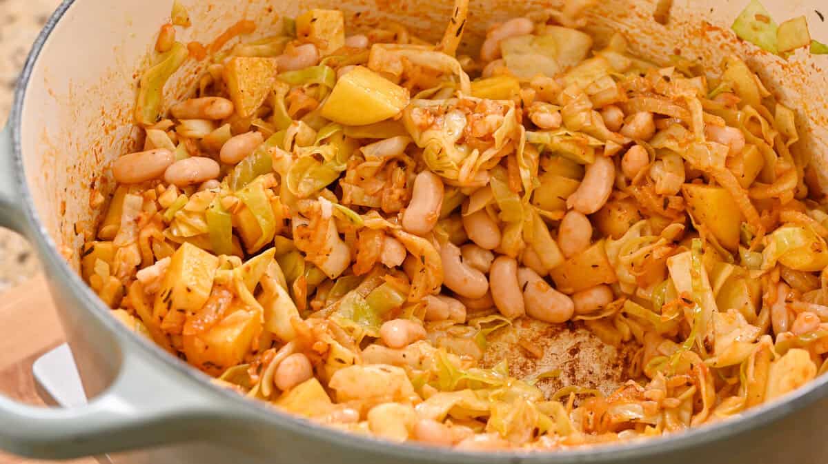 beans added to the pot.